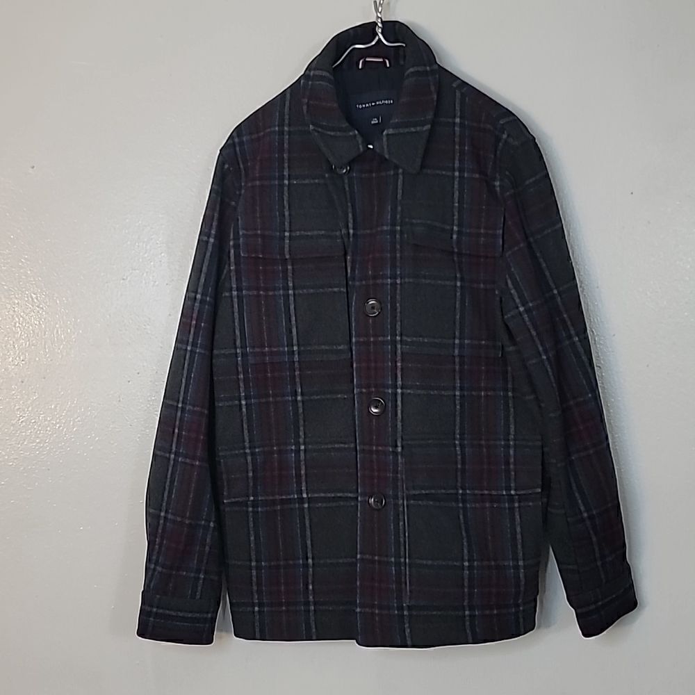 Tommy Hilfiger Mens Plaid Wool Utility Coat